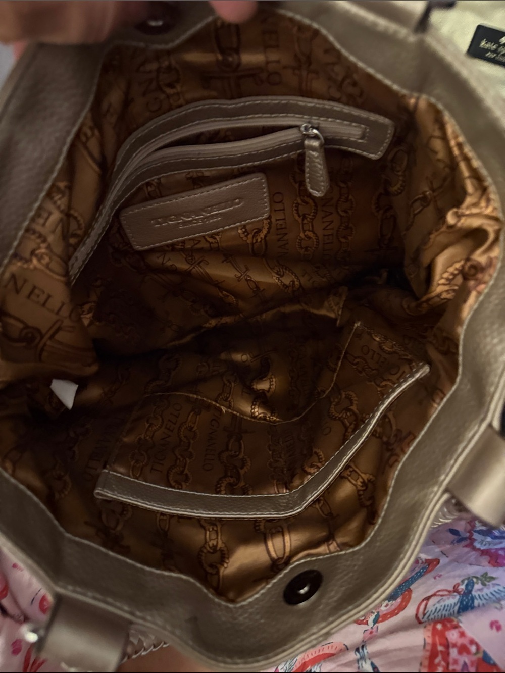 Tignanello Metallic Taupe Braided-Handle Leather Tote - Picture 4 of 5